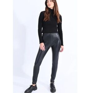Molly Bracken Faux Leather Mid Rise Pants Leggings Black Size Large